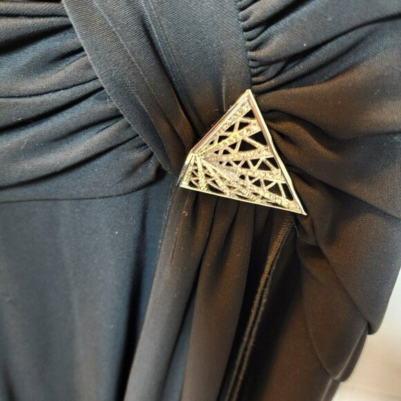 Tadashi Black Ruched Sleeveless Cocktail Dress Size Small V-Neck Midi Formal - Picture 5 of 8